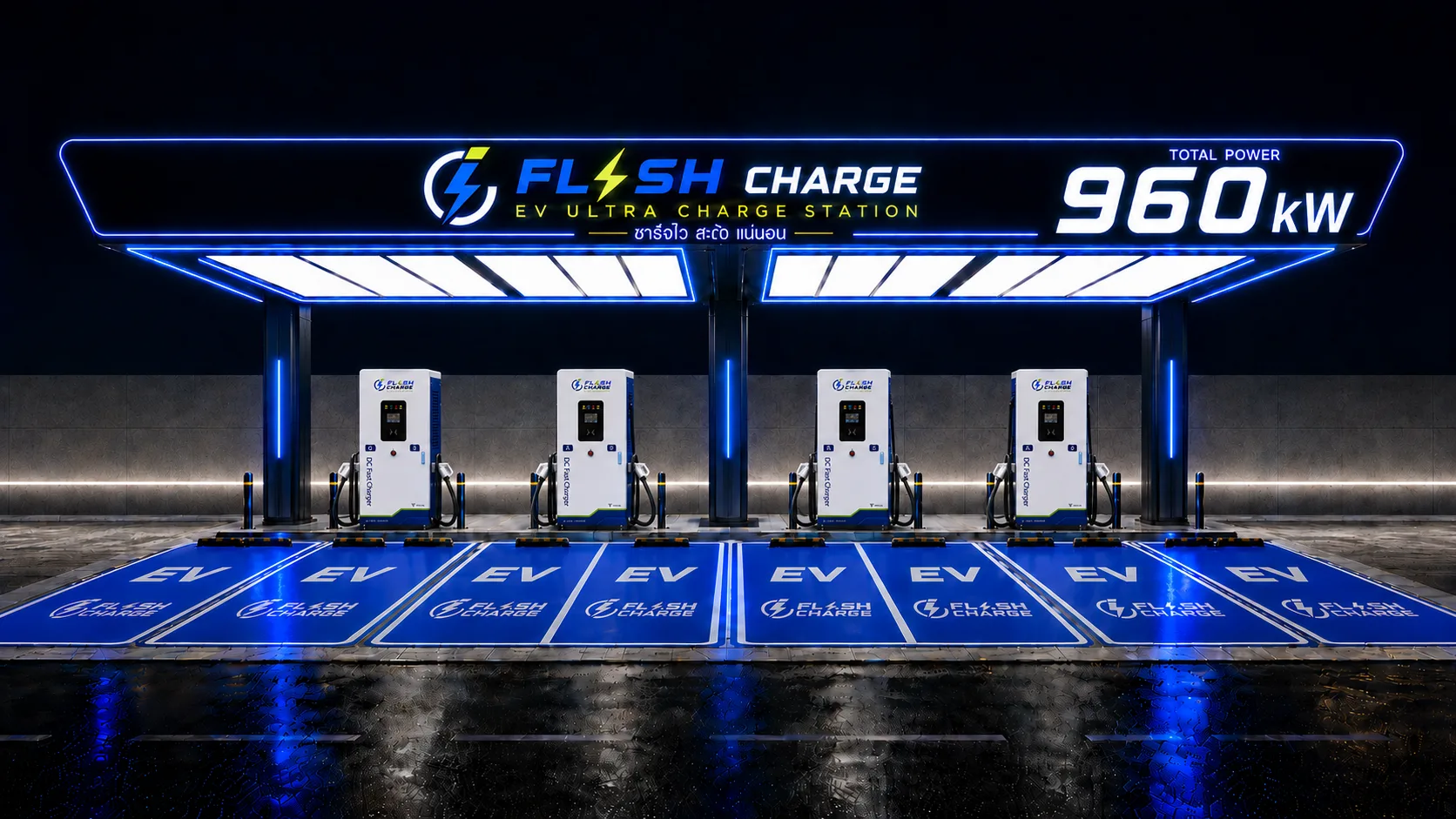 FLASH CHARGE — EV ULTRA CHARGE STATION · 960 kW (Night)